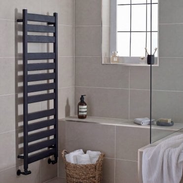 Newark Matt Black Flat Bar Designer Heated Towel Rail