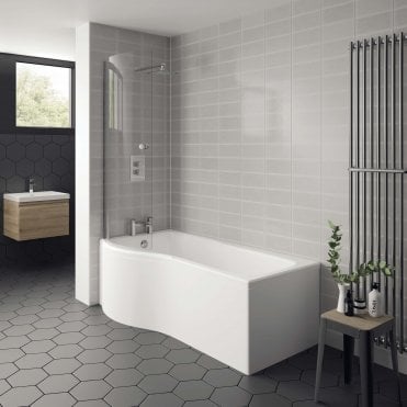 Oblique P Shaped Shower Bath 1700mm x 850mm White