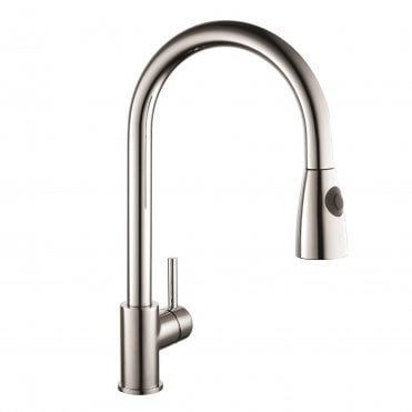 Optima Brushed Pull Out Spray Side Lever Sink Mixer Brushed Steel - KST004