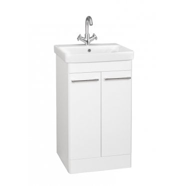 Options 24 500mm White 2 Door Floor Standing Vanity Unit & Ceramic Basin