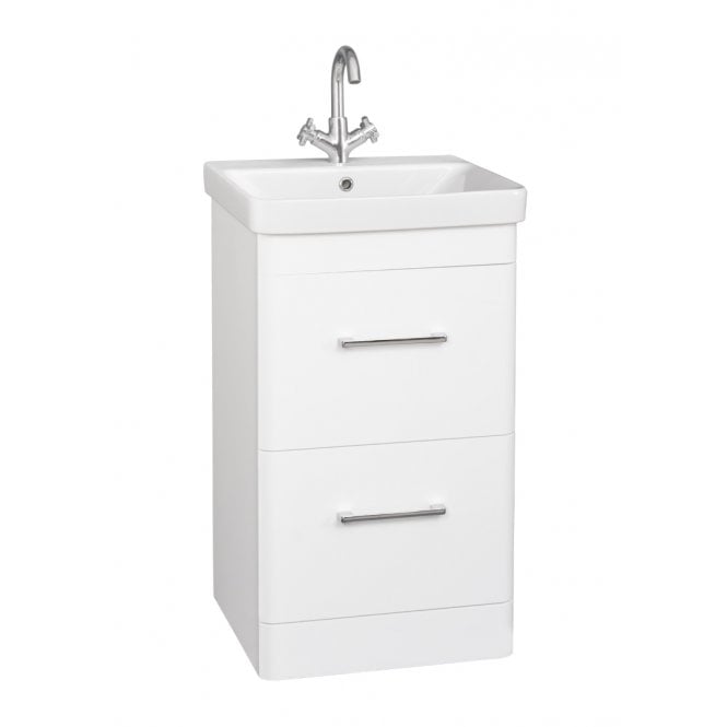 Kartell Options 24 500mm White 2 Drawer Floor Standing Vanity Unit & Ceramic Basin