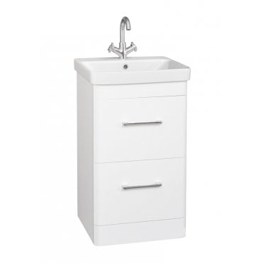 Options 24 500mm White 2 Drawer Floor Standing Vanity Unit & Ceramic Basin
