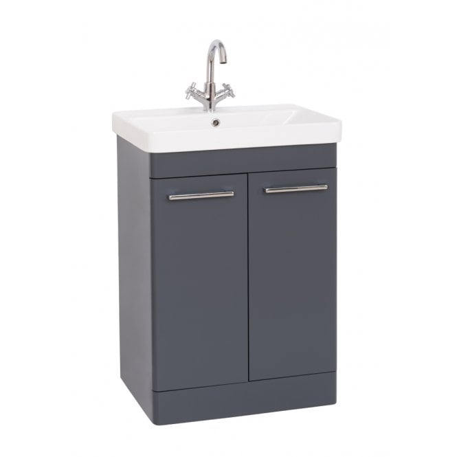 Kartell Options 24 600mm Cool Grey 2 Door Floor Standing Vanity Unit & Ceramic Basin