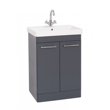 Options 24 600mm Cool Grey 2 Door Floor Standing Vanity Unit & Ceramic Basin