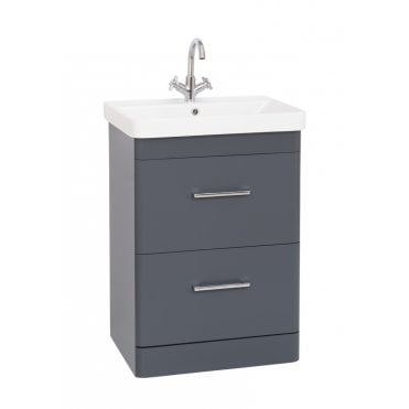 Options 24 600mm Cool Grey 2 Drawer Floor Standing Vanity Unit & Ceramic Basin
