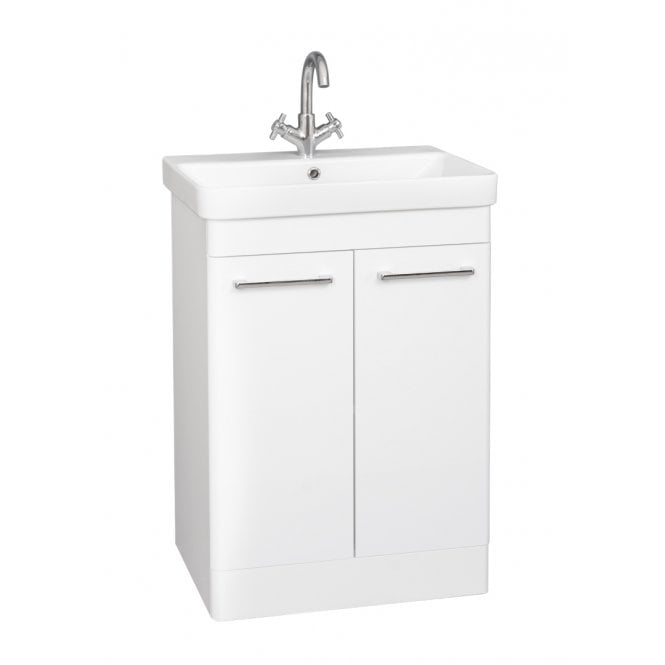 Kartell Options 24 600mm White 2 Door Floor Standing Vanity Unit & Ceramic Basin