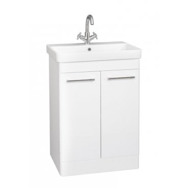 Options 24 600mm White 2 Door Floor Standing Vanity Unit & Ceramic Basin