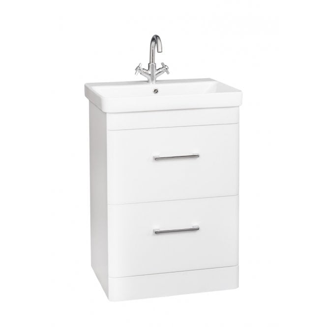 Kartell Options 24 600mm White 2 Drawer Floor Standing Vanity Unit & Ceramic Basin