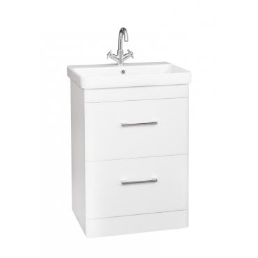 Options 24 600mm White 2 Drawer Floor Standing Vanity Unit & Ceramic Basin