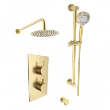 Ottone Brass Concealed Thermostatic Shower Valve Diverter with Adjustable Slide Rail & Fixed Overhead Drencher