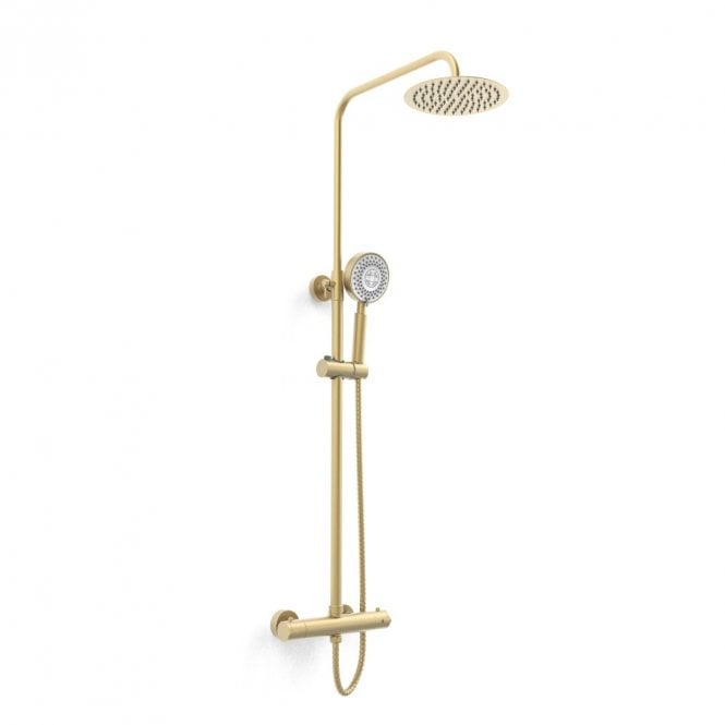 Kartell Ottone Brushed Brass Exposed Bar Shower with Drench Head & Sliding Handset