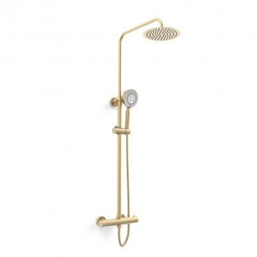 Ottone Brushed Brass Exposed Bar Shower with Drench Head & Sliding Handset