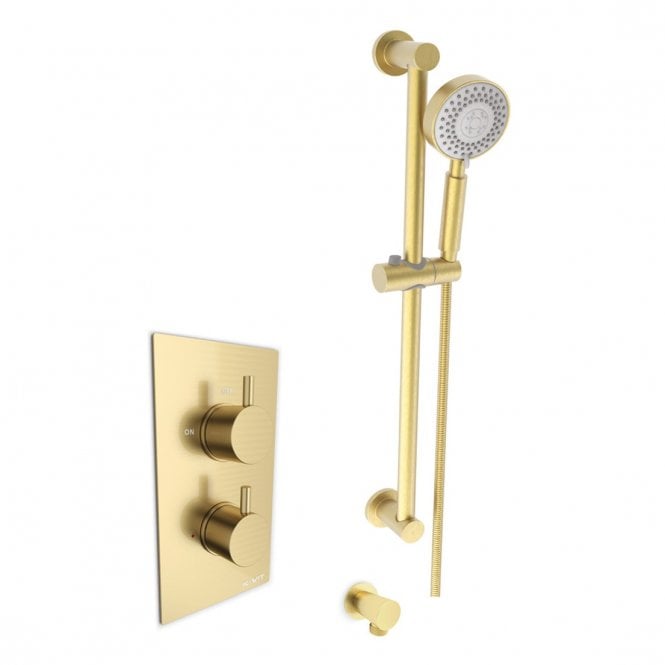 Kartell Ottone Brushed Brass Thermostatic Concealed Shower Valve & Adjustable Slide Rail Kit