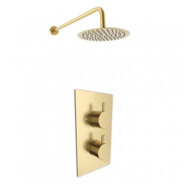 Ottone Brushed Brass Thermostatic Concealed Shower Valve & Fixed Drencher Head