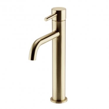 Ottone Hi-Rise Mono Basin Mixer Tap Brushed Brass