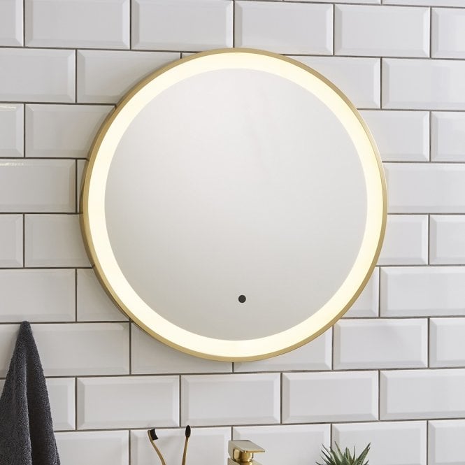 Kartell Ottone Round Brushed Brass 600mm LED Bathroom Mirror with Sensor Switch