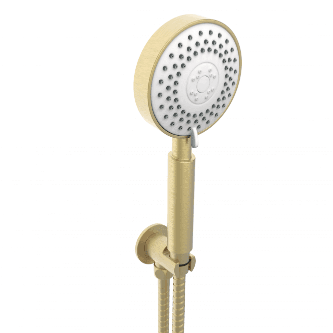 Kartell Ottone Round Brushed Brass Wall Outlet Bracket with Handset & Hose