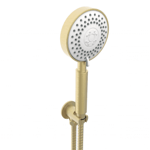 Ottone Round Brushed Brass Wall Outlet Bracket with Handset & Hose