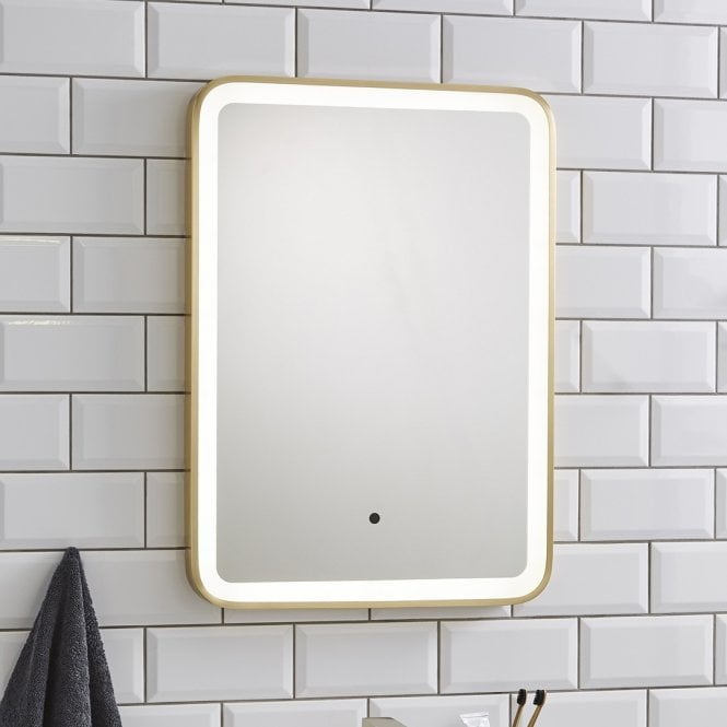 Kartell Ottone Square Brushed Brass 700mm x 500mm LED Bathroom Mirror with Sensor Switch