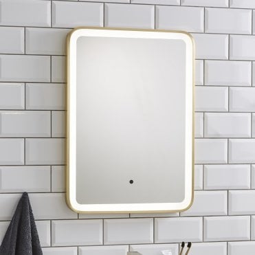 Ottone Square Brushed Brass 700mm x 500mm LED Bathroom Mirror with Sensor Switch