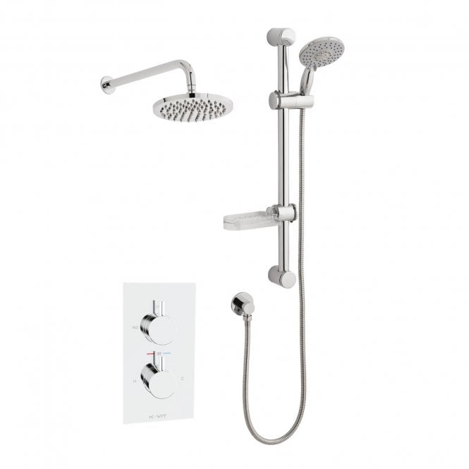 Kartell Plan Chrome Concealed Thermostatic Shower Valve with Diverter, Adjustable Slide Rail & Fixed Overhead Drencher