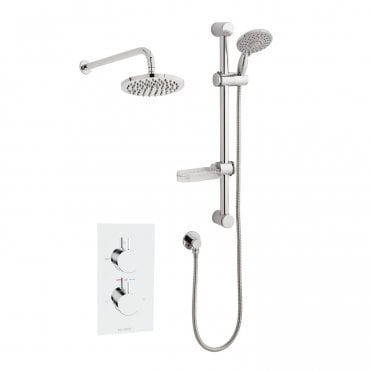 Plan Chrome Concealed Thermostatic Shower Valve with Diverter, Adjustable Slide Rail & Fixed Overhead Drencher