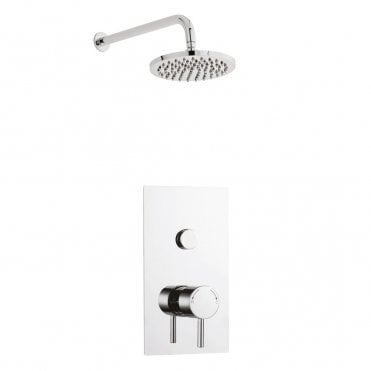 Plan Chrome Single Round Push Button Concealed Thermostatic Shower Valve & Fixed Drencher Head