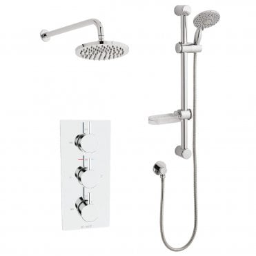 Plan Chrome Triple Concealed Thermostatic Shower Valve with Adjustable Slide Rail & Fixed Overhead Drencher