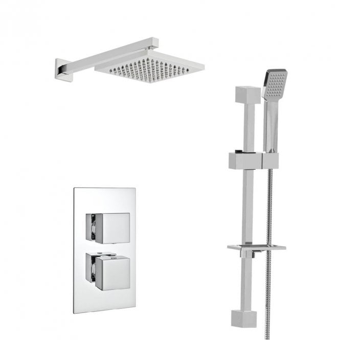 Kartell Pure Chrome Concealed Thermostatic Shower Valve with Diverter, Adjustable Slide Rail & Fixed Overhead Drencher