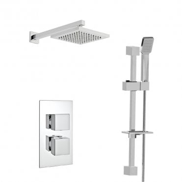 Pure Chrome Concealed Thermostatic Shower Valve with Diverter, Adjustable Slide Rail & Fixed Overhead Drencher