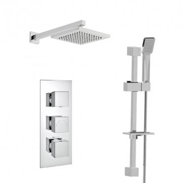 Pure Chrome Triple Concealed Thermostatic Shower Valve with Adjustable Slide Rail & Fixed Overhead Drencher