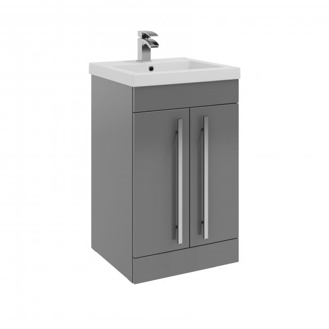 Kartell Purity 500mm Grey Gloss 2 Door Floor Standing Vanity Unit & Mid Depth Ceramic Basin
