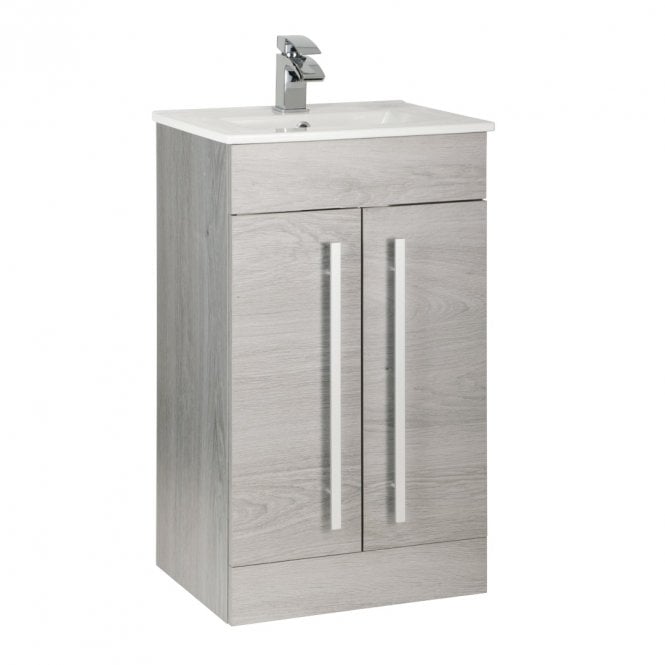 Kartell Purity 500mm Silver Oak 2 Door Floor Standing Vanity Unit & Slim Ceramic Basin