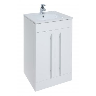 Purity 500mm White Gloss 2 Door Floor Standing Vanity Unit & Slim Ceramic Basin