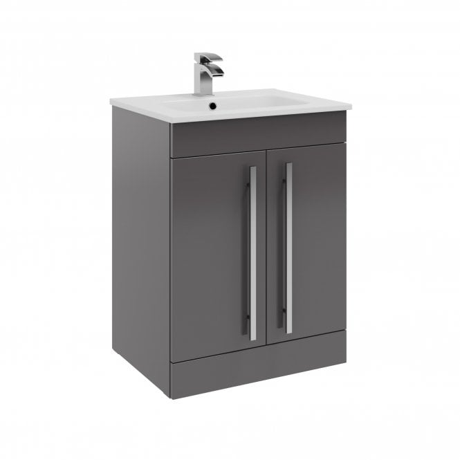 Kartell Purity 600mm Grey Gloss 2 Door Floor Standing Vanity Unit & Ceramic Basin