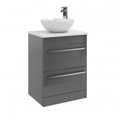 Purity 600mm Grey Gloss 2 Drawer Floor Standing Unit & Sit On Bowl