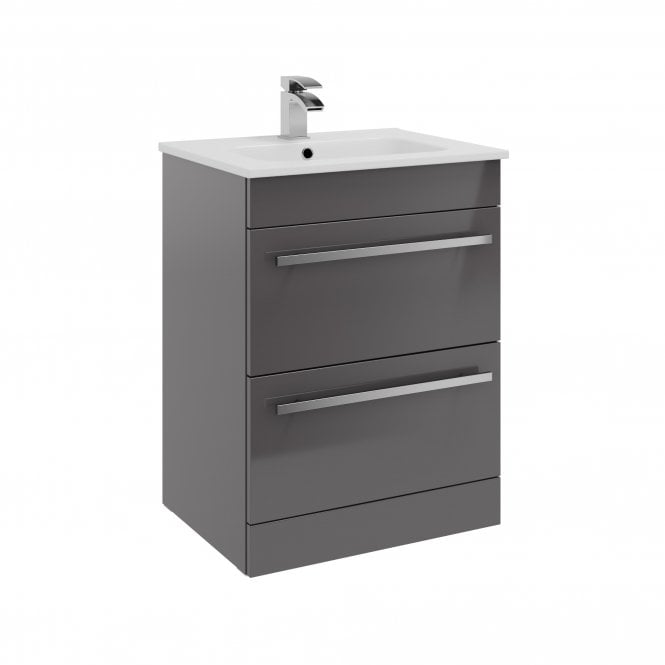 Kartell Purity 600mm Grey Gloss 2 Drawer Floor Standing Vanity Unit & Ceramic Basin