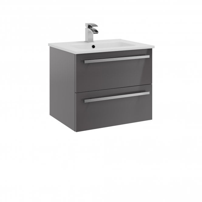 Kartell Purity 600mm Grey Gloss 2 Drawer Wall Hung Vanity Unit & Ceramic Basin