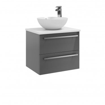 Purity 600mm Grey Gloss 2 Drawer Wall Mounted Unit & Sit On Bowl