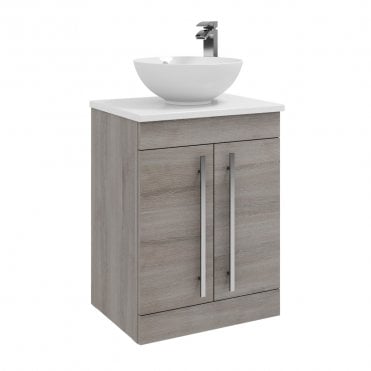 Purity 600mm Silver Oak 2 Door Floor Standing Unit & Sit On Bowl