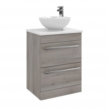 Purity 600mm Silver Oak 2 Drawer Floor Standing Unit & Sit On Bowl