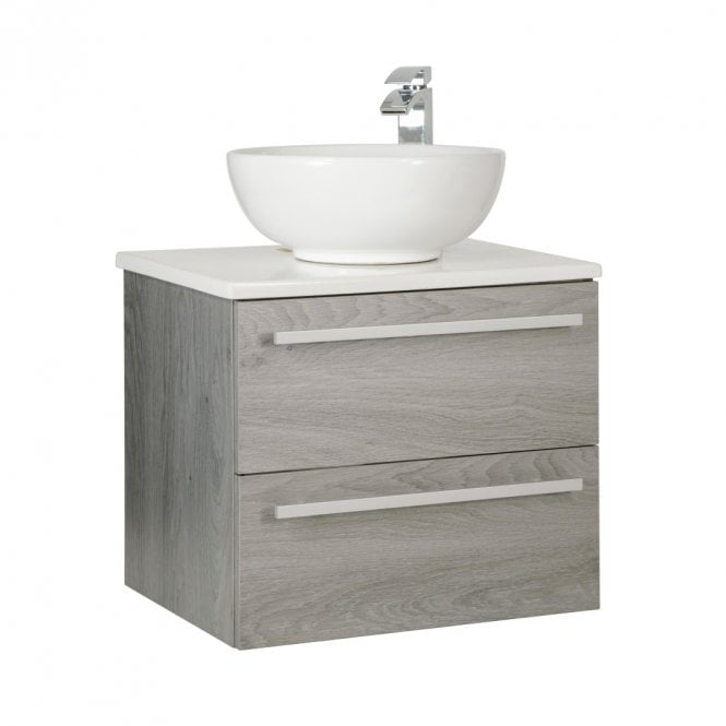Kartell Purity 600mm Silver Oak 2 Drawer Wall Mounted Unit & Sit On Bowl
