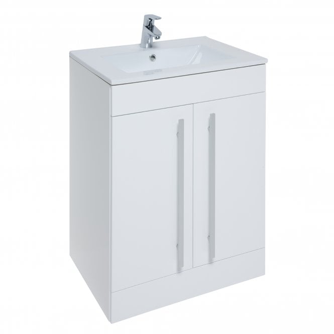 Kartell Purity 600mm White Gloss 2 Door Floor Standing Vanity Unit & Ceramic Basin