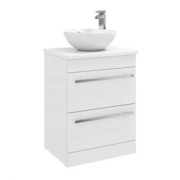 Purity 600mm White Gloss 2 Drawer Floor Standing Unit & Sit On Bowl