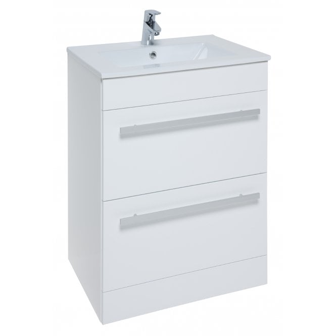 Kartell Purity 600mm White Gloss 2 Drawer Floor Standing Vanity Unit & Ceramic Basin