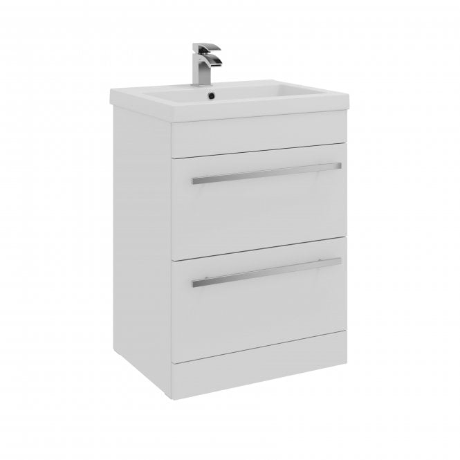 Kartell Purity 600mm White Gloss 2 Drawer Floor Standing Vanity Unit & Mid Depth Ceramic Basin