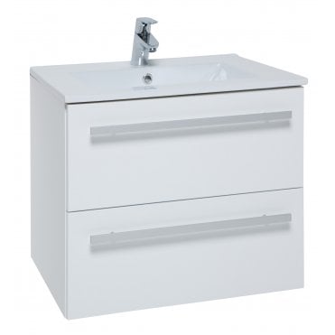 Purity 600mm White Gloss 2 Drawer Wall Hung Vanity Unit & Ceramic Basin