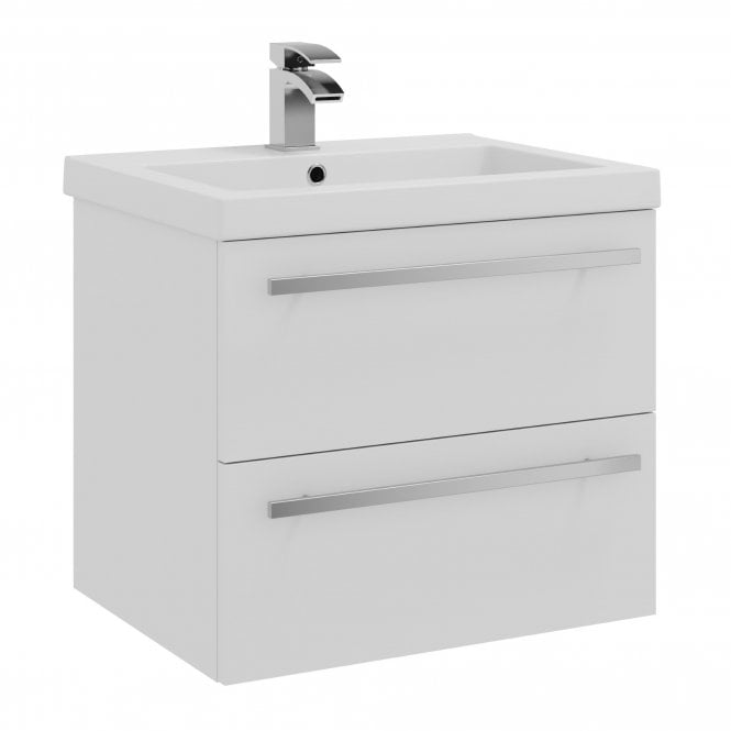 Kartell Purity 600mm White Gloss 2 Drawer Wall Hung Vanity Unit & Mid Depth Ceramic Basin