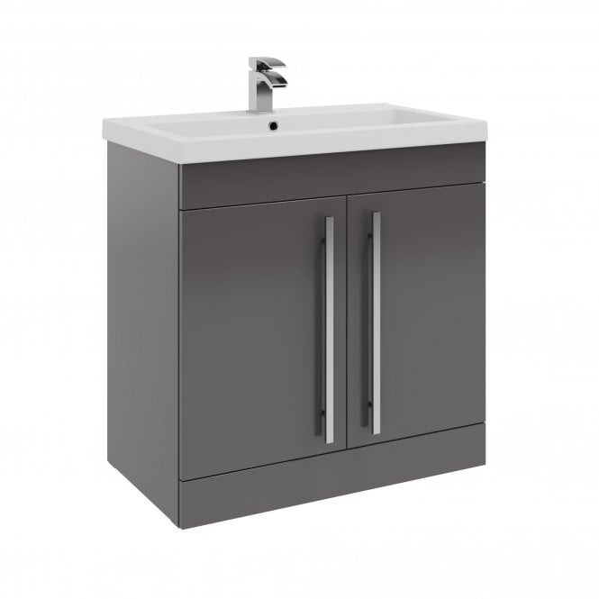 Kartell Purity 800mm Grey Gloss 2 Door Floor Standing Vanity Unit & Mid Depth Ceramic Basin