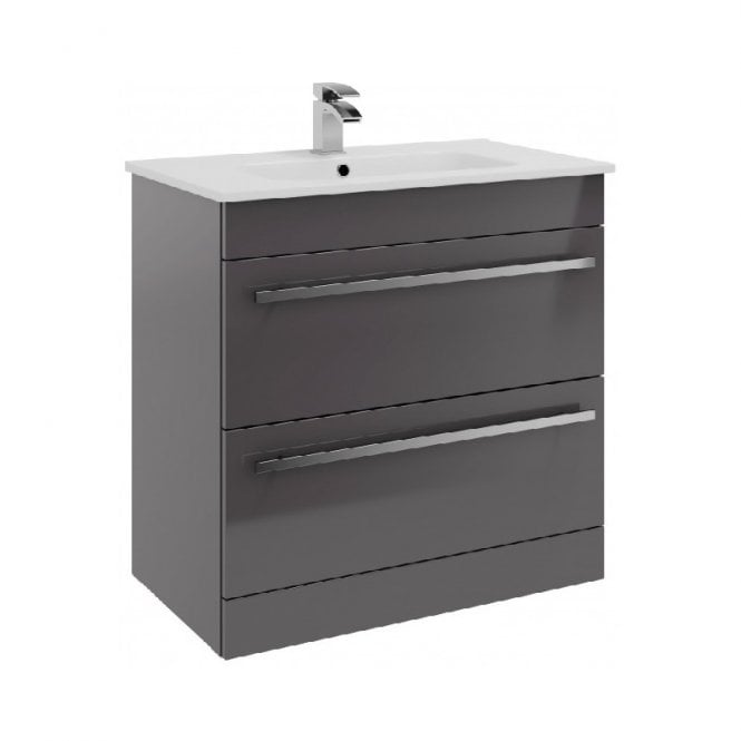 Kartell Purity 800mm Grey Gloss 2 Drawer Floor Standing Vanity Unit & Ceramic Basin